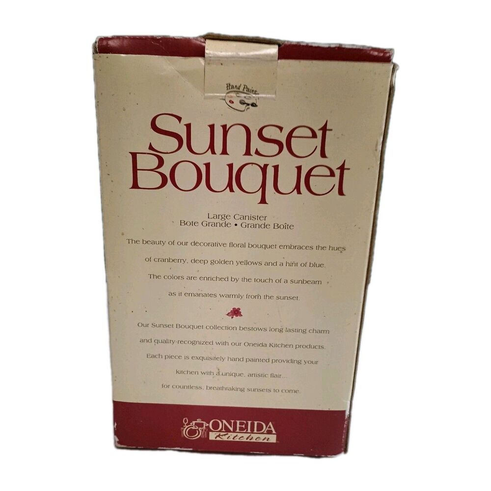 VTG Oneida Sunset Bouquet Hand Painted Ceramic Canister Airtight Hinged Lid 8" - Picture 15 of 16